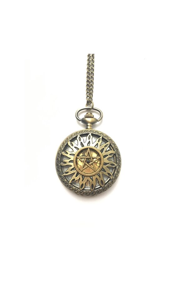 Collana Orologio Medaglione Umanoide Pentacolo Ali