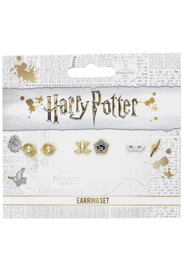 Set Tre Paia di Orecchini harry potter a Lobo Giratempo Cioccorana Saetta Occhiali Ufficiali