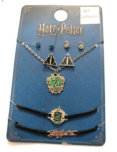 Set Collana Tre Paia di Orecchini e Due Bracciali Slytherin Serpeverde Harry Potter