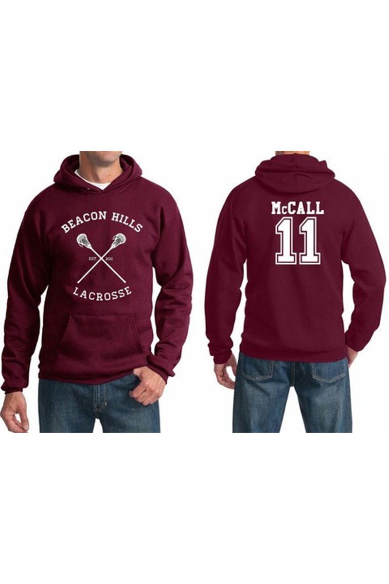 Felpa con cappuccio di mccall 11 beacon hills lacrosse unisex bordeux