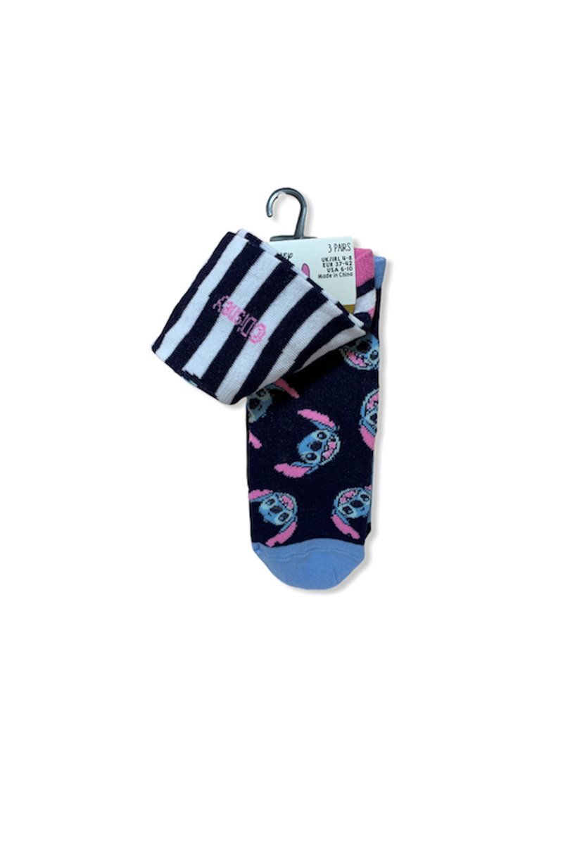 Calzini Stitch & Lilo Etichetta Originale 3 Paia Unisex Cotone 37-42 Ohana Family