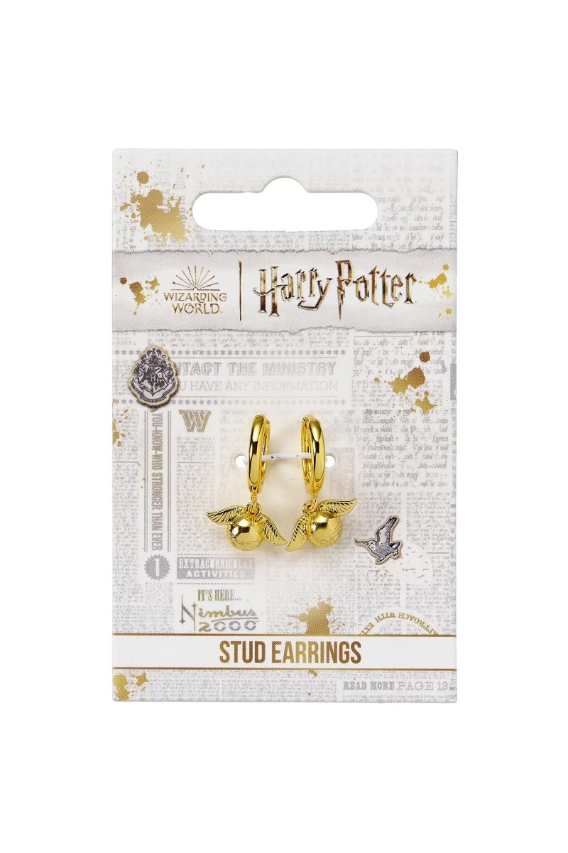 Harry Potter Orecchini Stud Pendenti Boccino d'Oro Reali Ufficiali + Confezione Golden Snitch