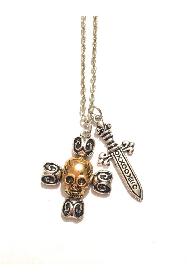 Collana con croce di teschio e pugnale