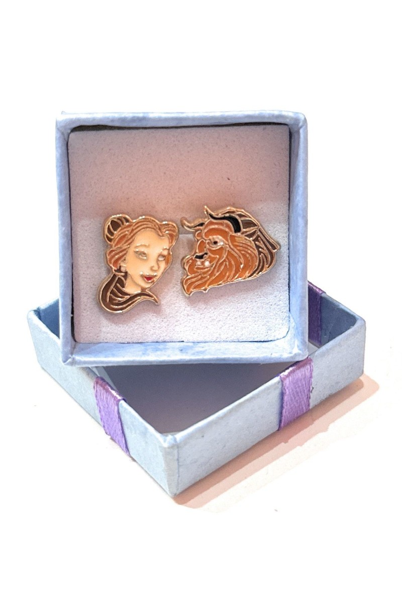 Orecchini Lobo Belle e La Bestia Con Scatolina Regalo