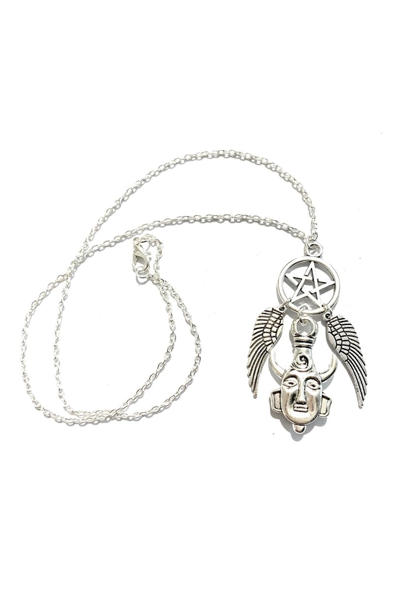 Collana Medaglione Umanoide Pentacolo Ali